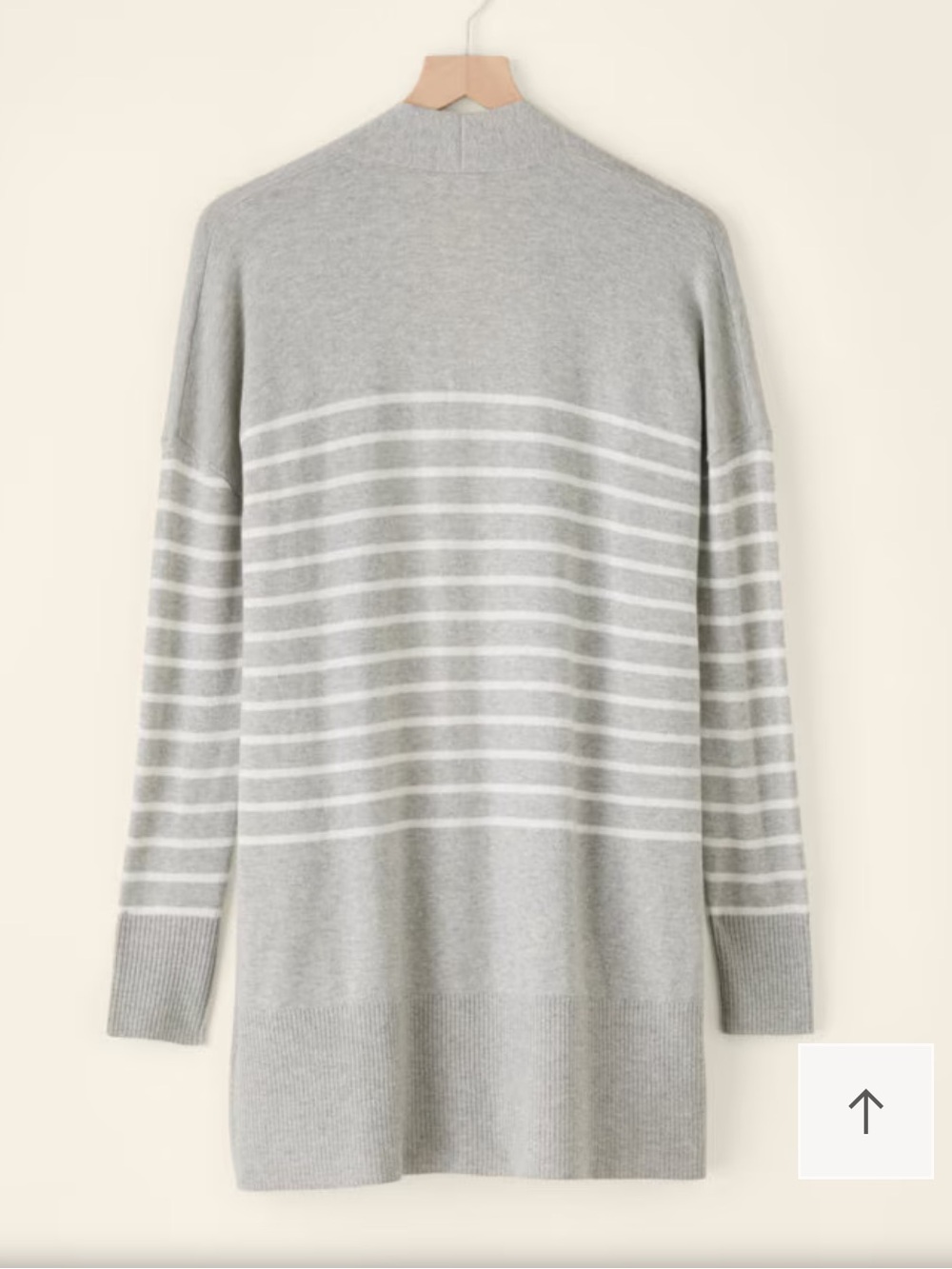 Garnet Hill Gray/White Striped Long Cardigan in Merino Wool/Cotton Knit Size XS - Picture 9 of 13